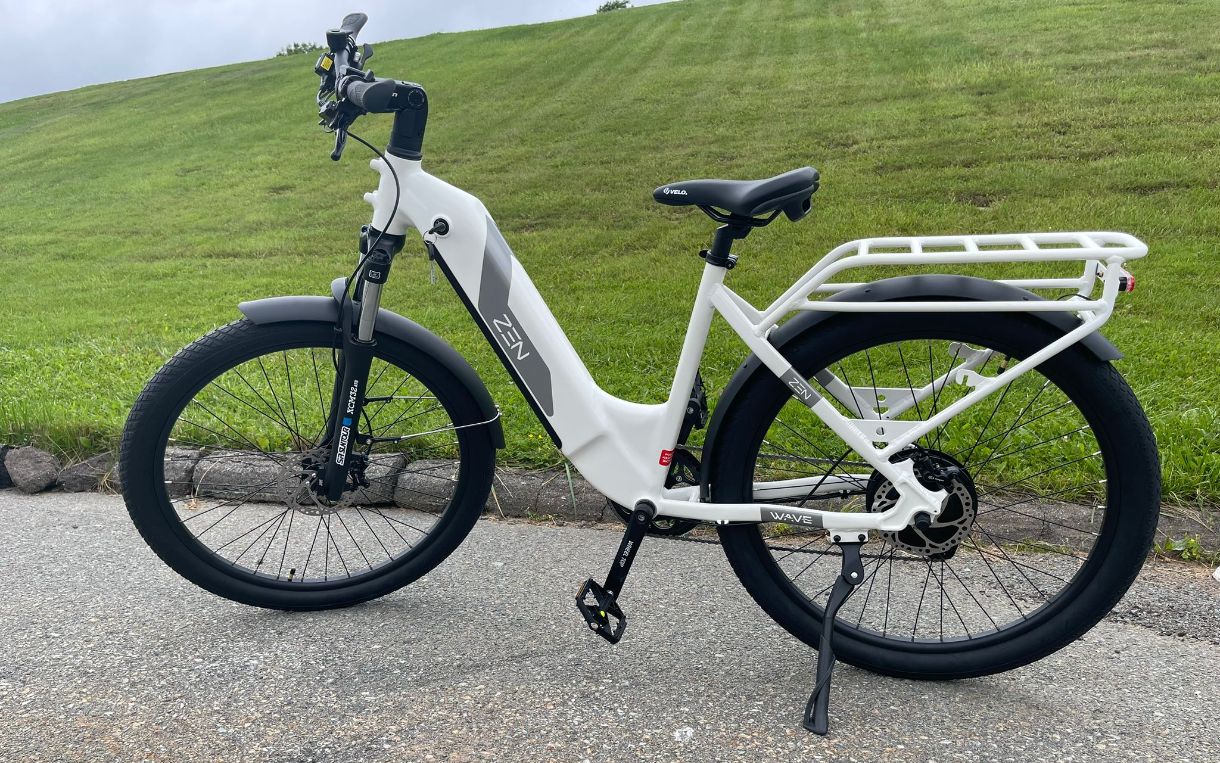 zen wave ebike white on the road
