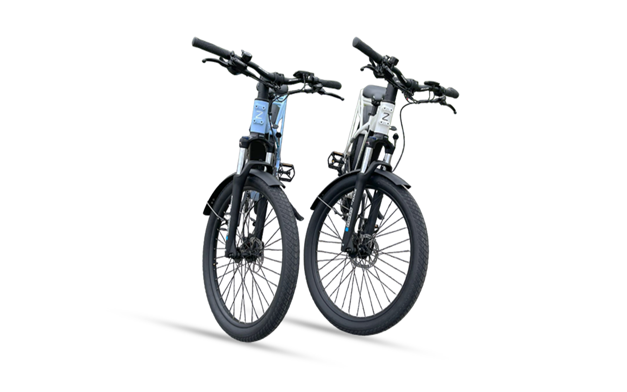 two zen wave ebikes white and blue - 2